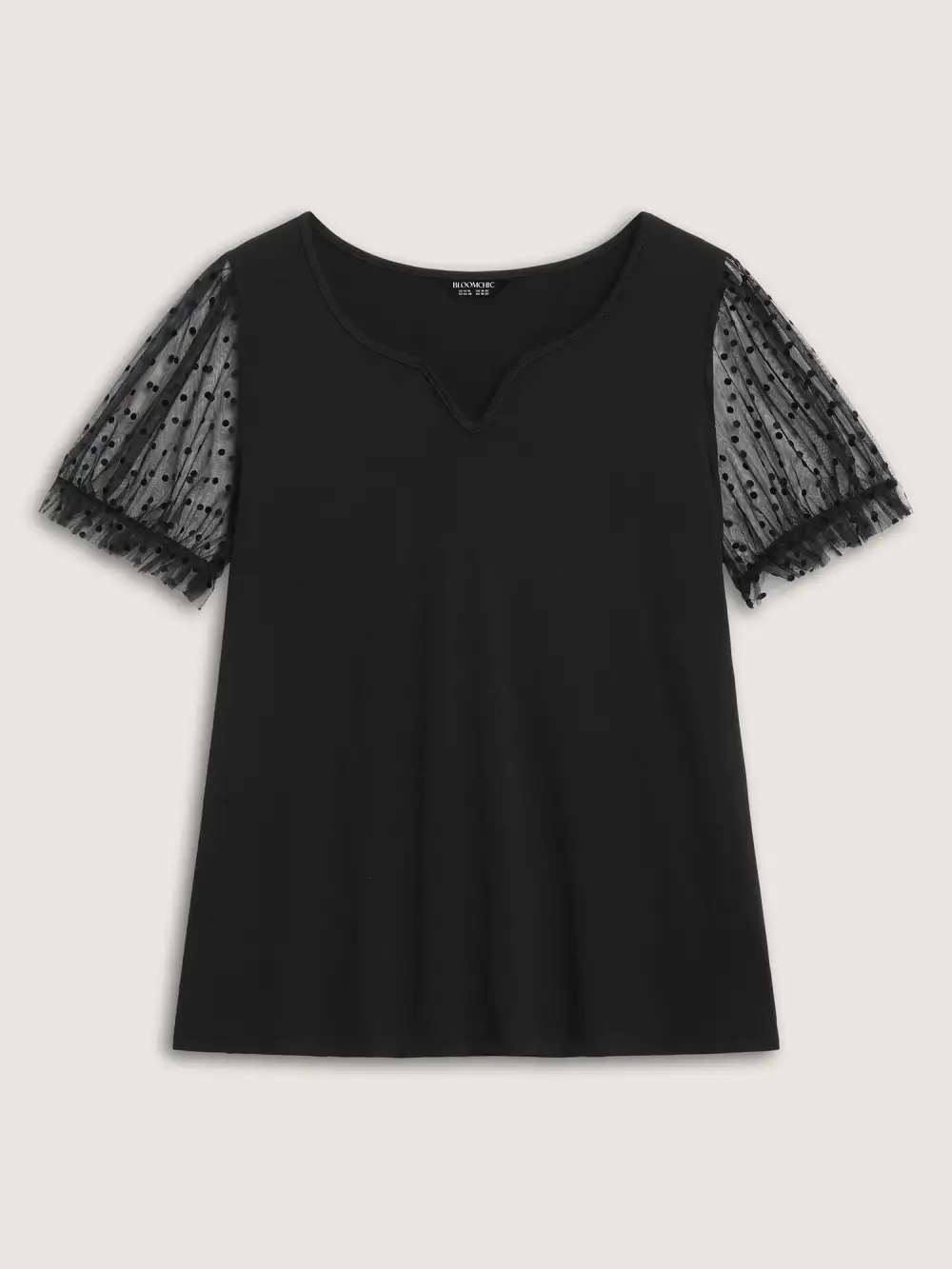Stretchy Sheer Textured Sleeve Solid T-Shirt