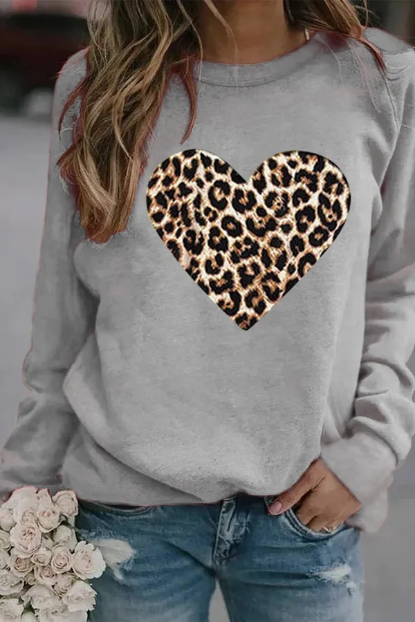 Leopard Heart Print Long Sleeve Top