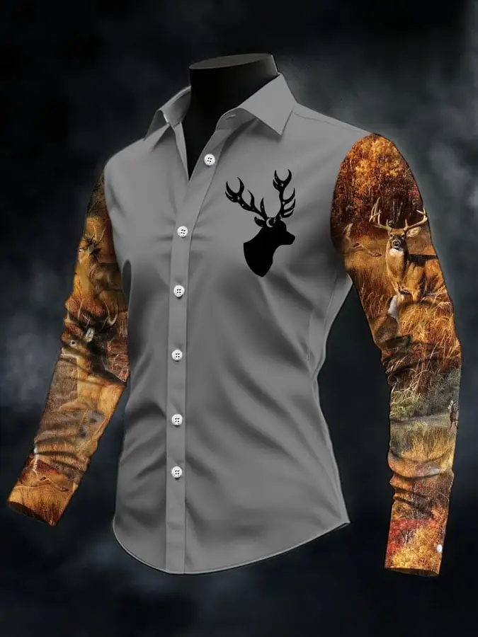 Men's Casual Simple Camouflage Elk Western Style Shirt