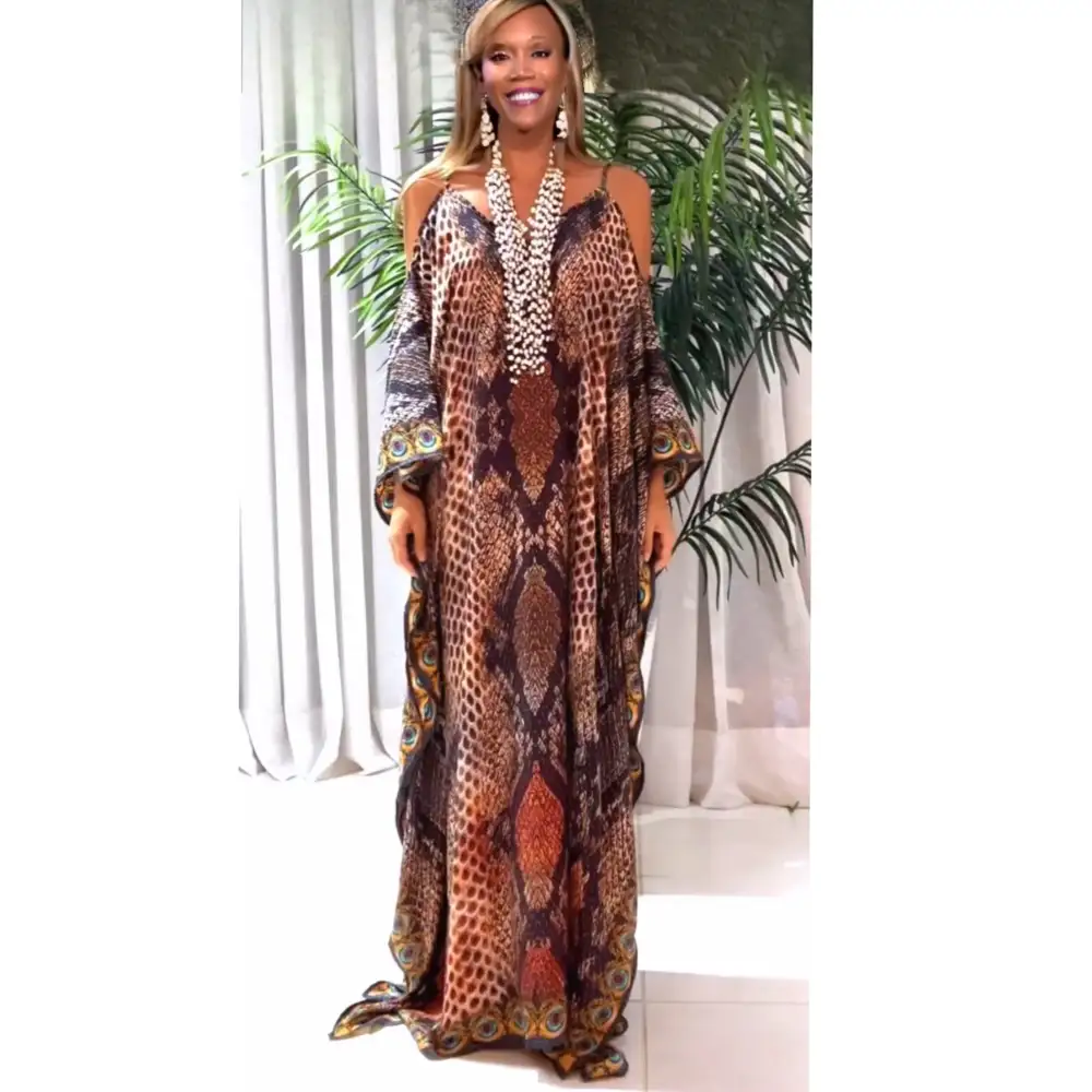 Coco Bella Animal Brown Sage kaftan 12-20- Cold Shoulder