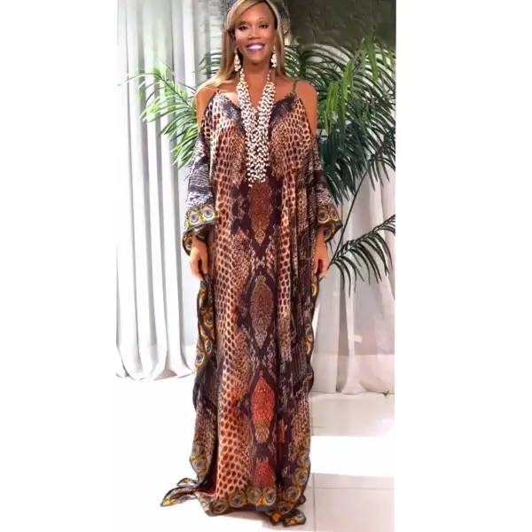Coco Bella Animal Brown Sage kaftan 12-20- Cold Shoulder