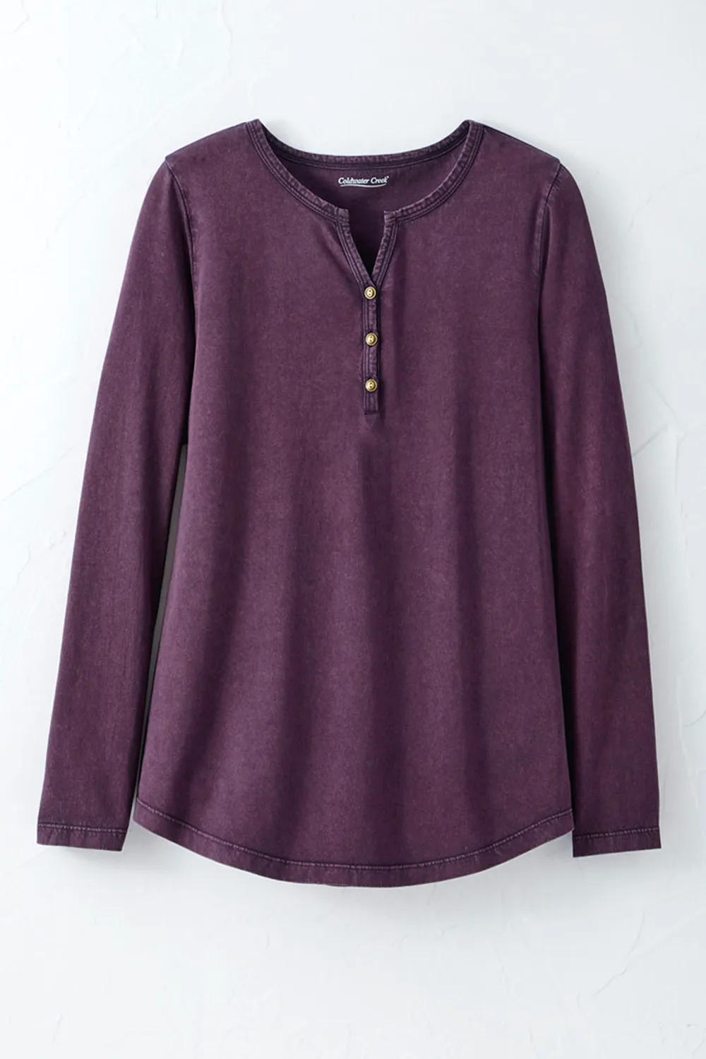 Vintage-Wash Solid Long-Sleeve Henley