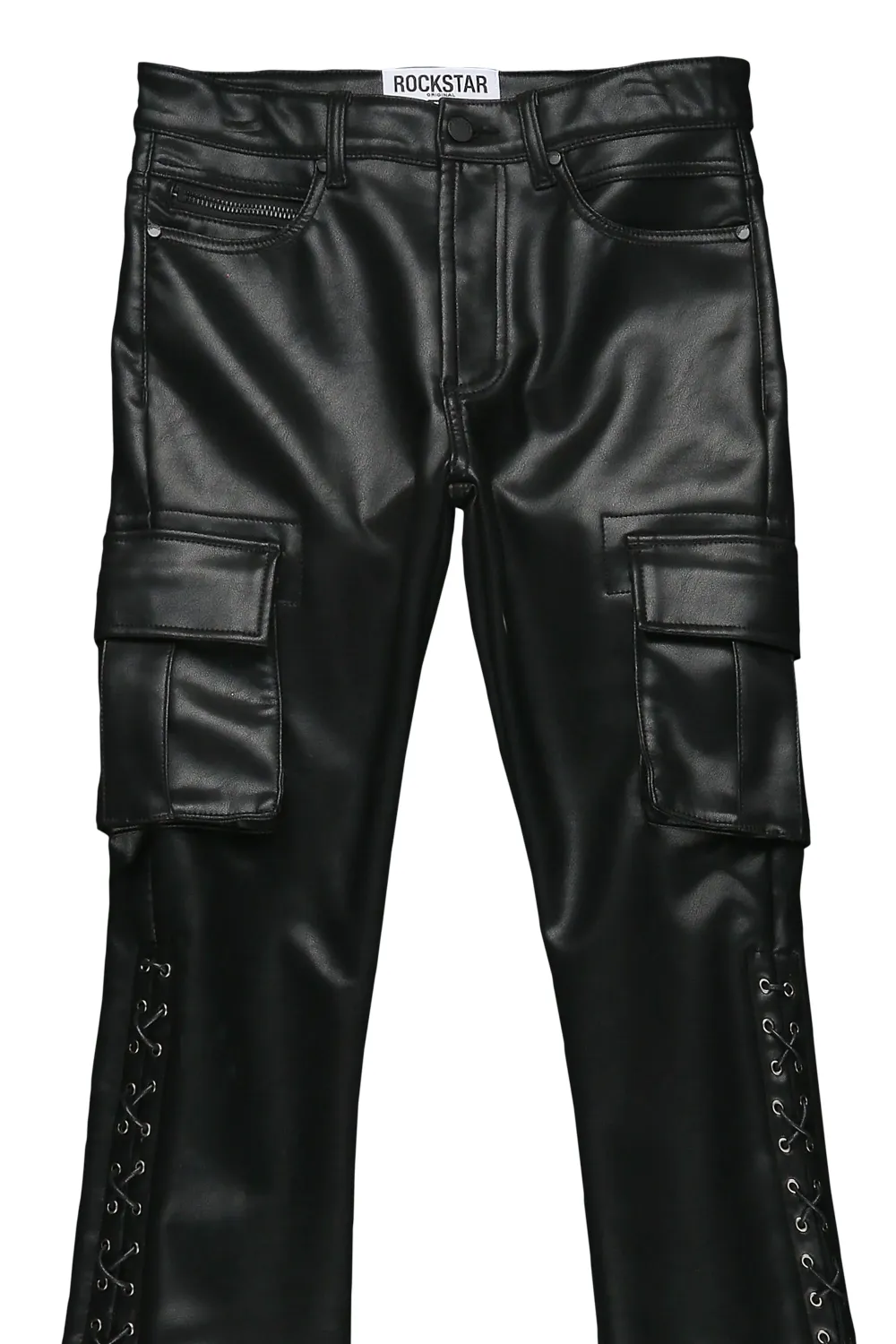 Honor Black Faux Leather Stacked Flare Jean