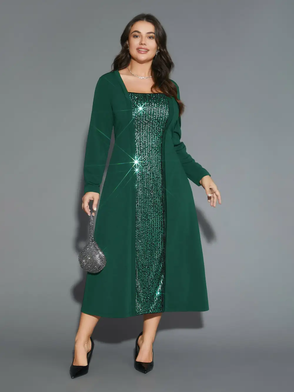Sequin Patchwork Elastic Waist Midi Dress