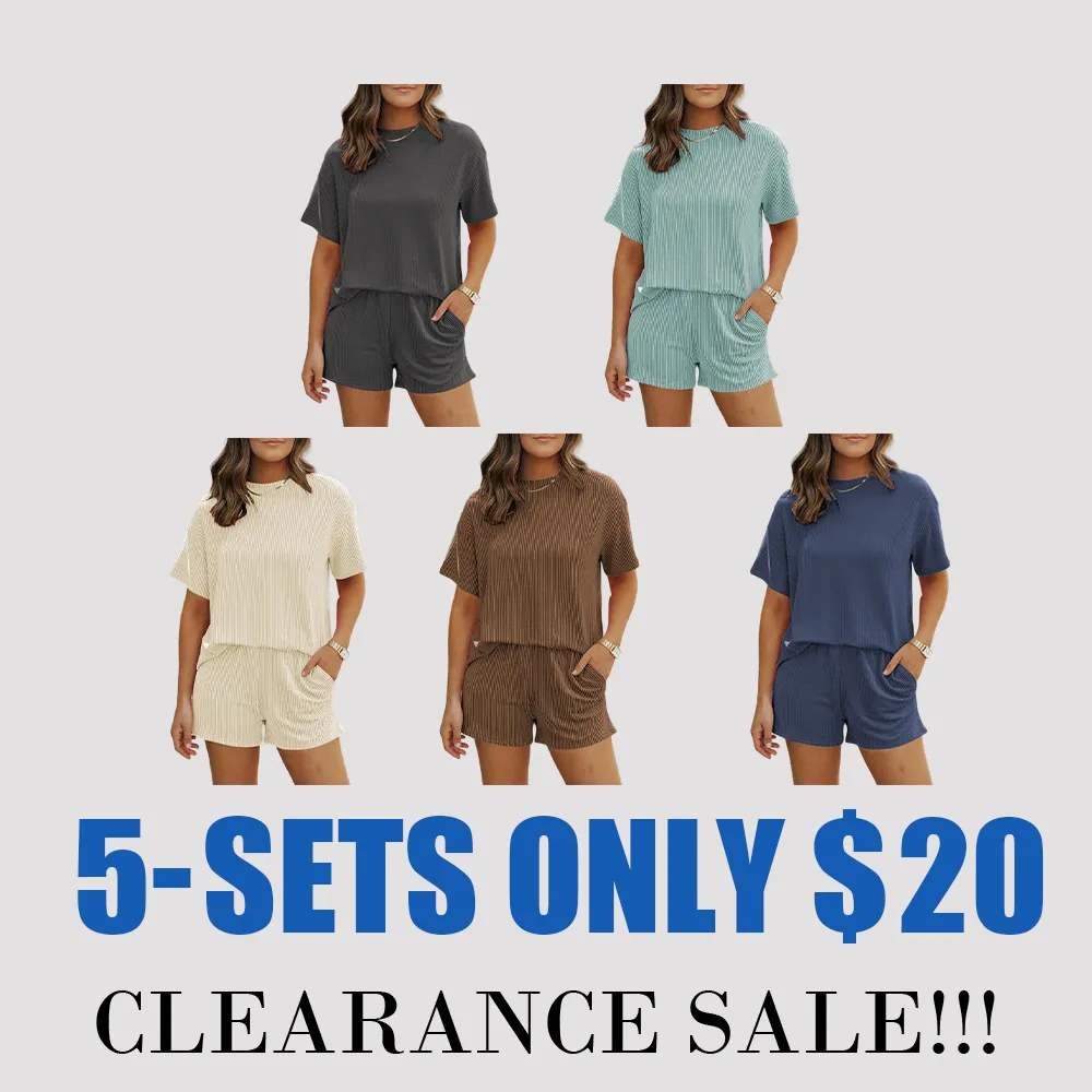 Women’s Twisted Ribbed Knit Shorts Set – Textured Pocket Tee & Elastic Waist Shorts, Casual Summer Outfit