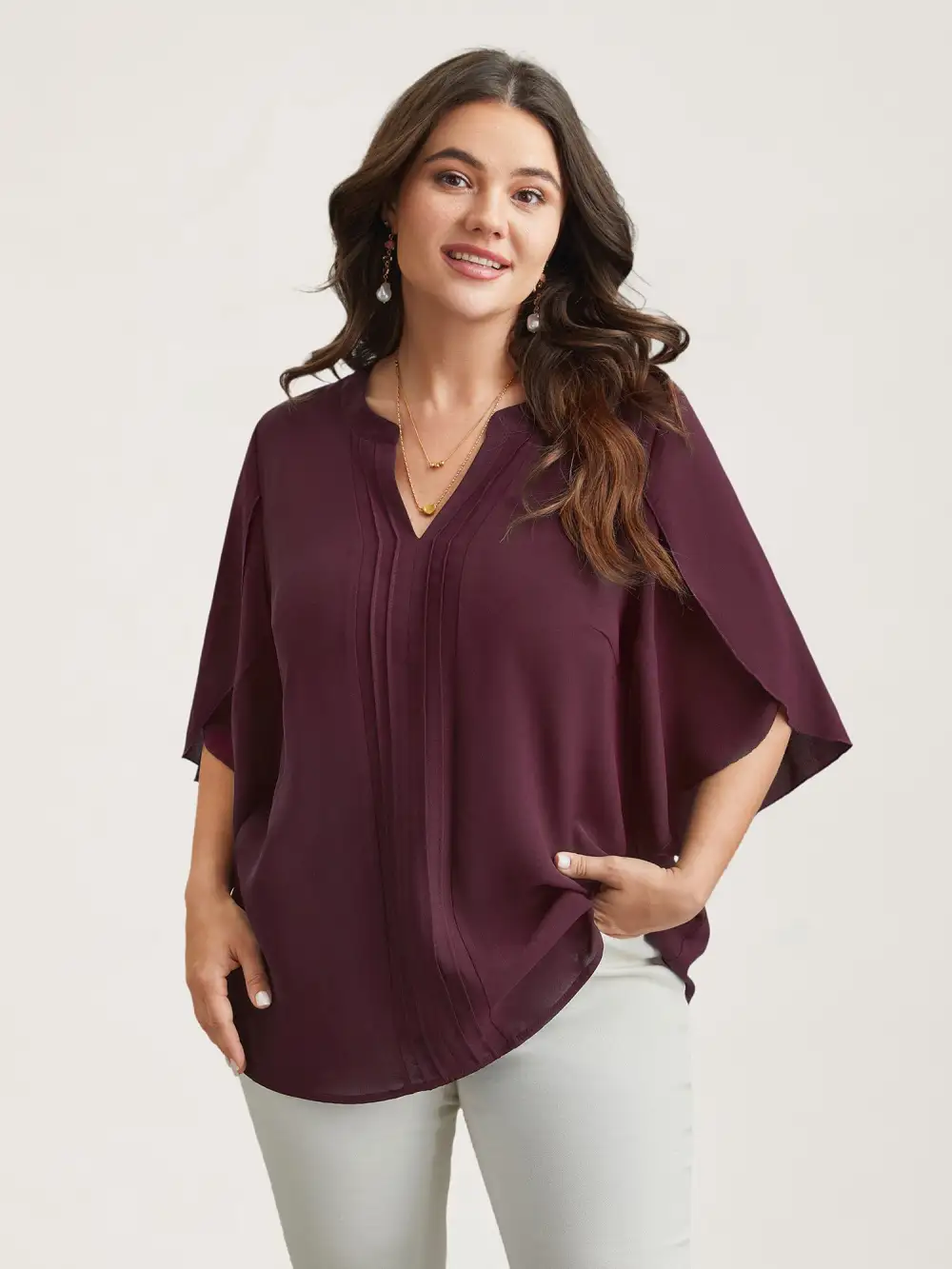 Petal Sleeve Toothpick Pleats Shirt