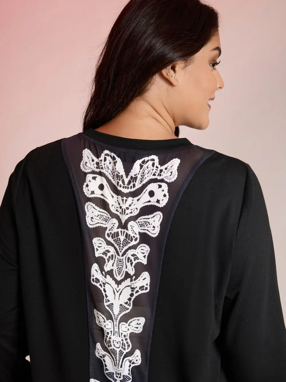 Back Sheer Halloween Print Solid Sweatshirt