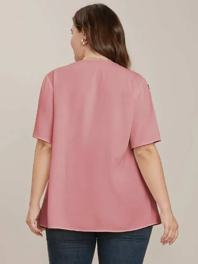 Plain Round Neck Button Detail Blouse