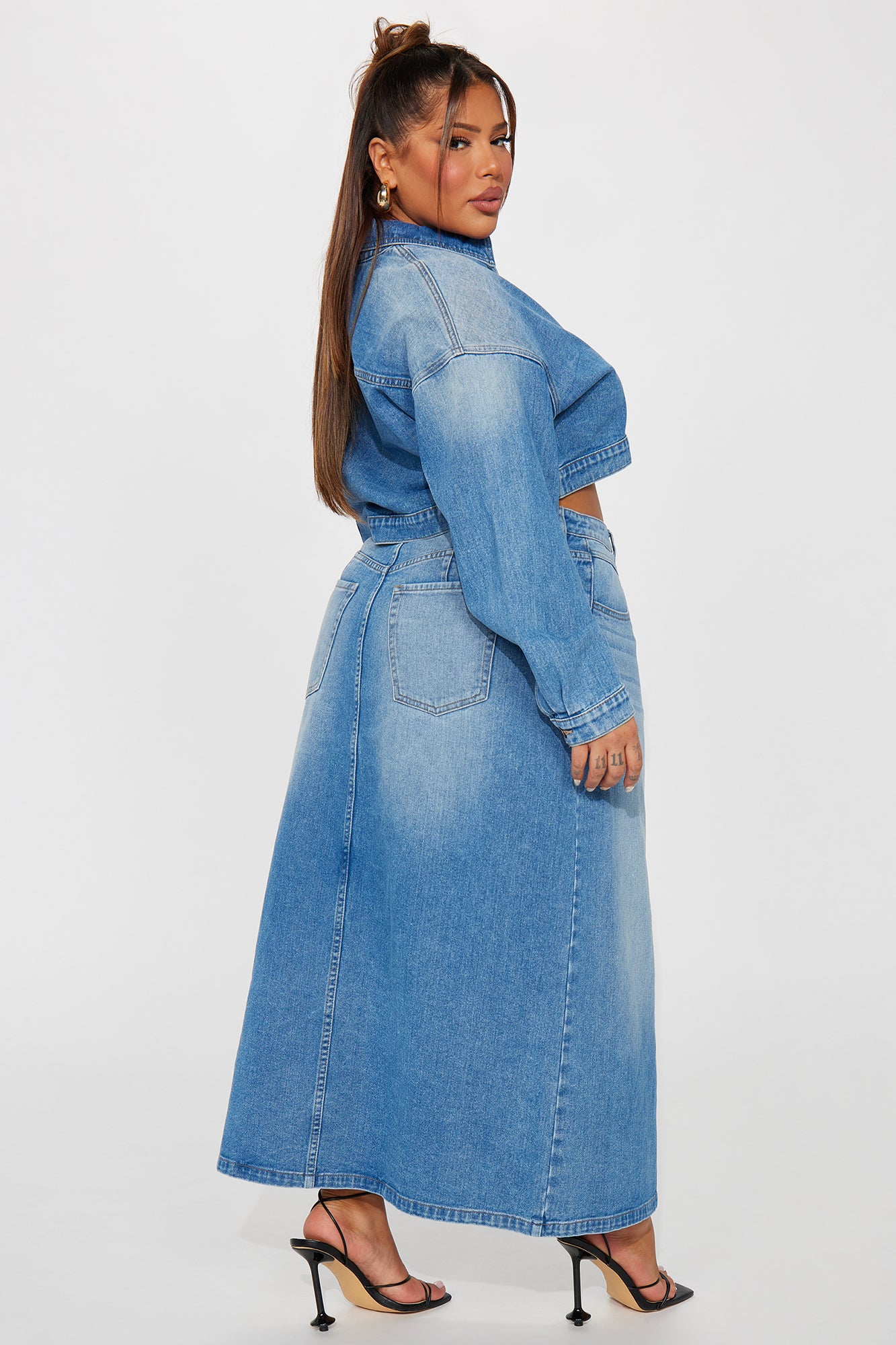 New Mood Denim Skirt Set - Medium Wash