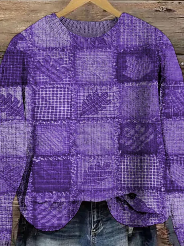 Ladies Alzheimer's Awareness Flowers Casual Crew Neck Sweater