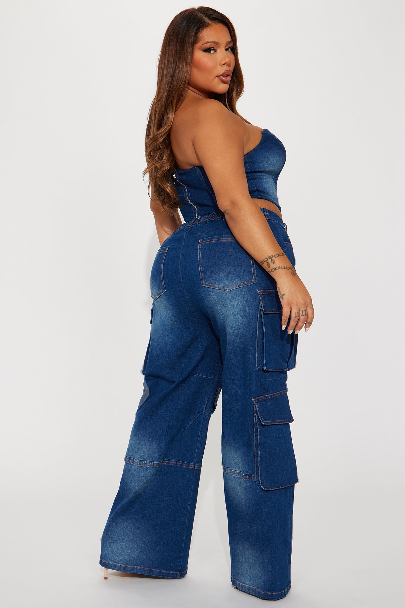 Estefania Denim Cargo Pant Set - Dark Wash