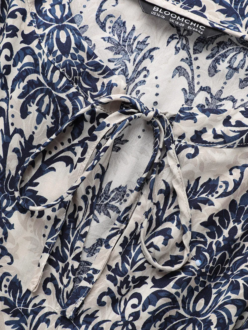 Damask Print Tie Knot Puff Sleeve Dress