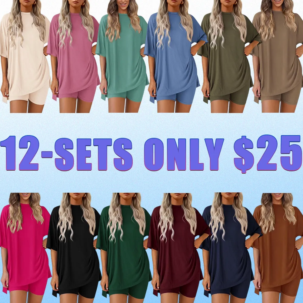 Women’s Oversized Lounge Set-Breathable Crewneck Top & Pocket Shorts