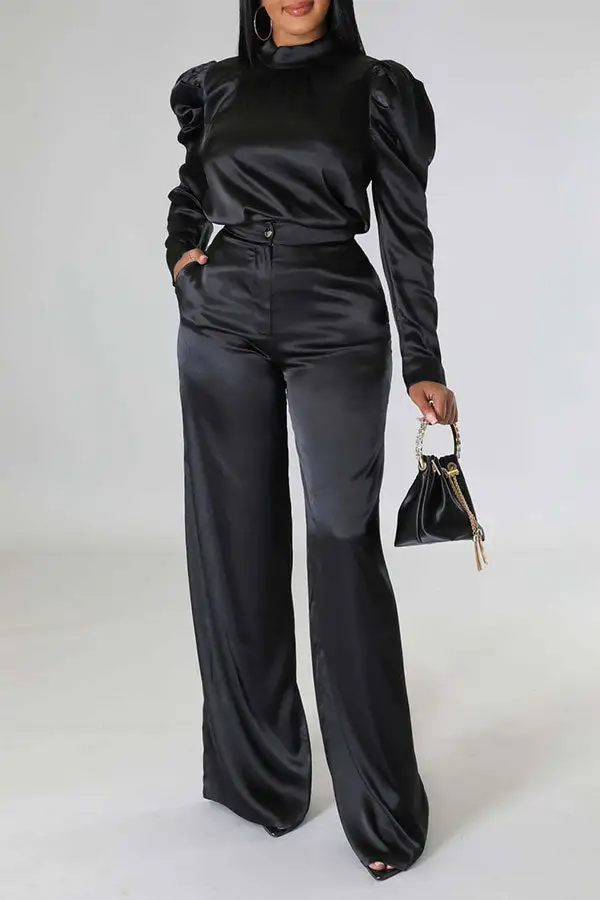  Luxe Puff Sleeve Pant Suit