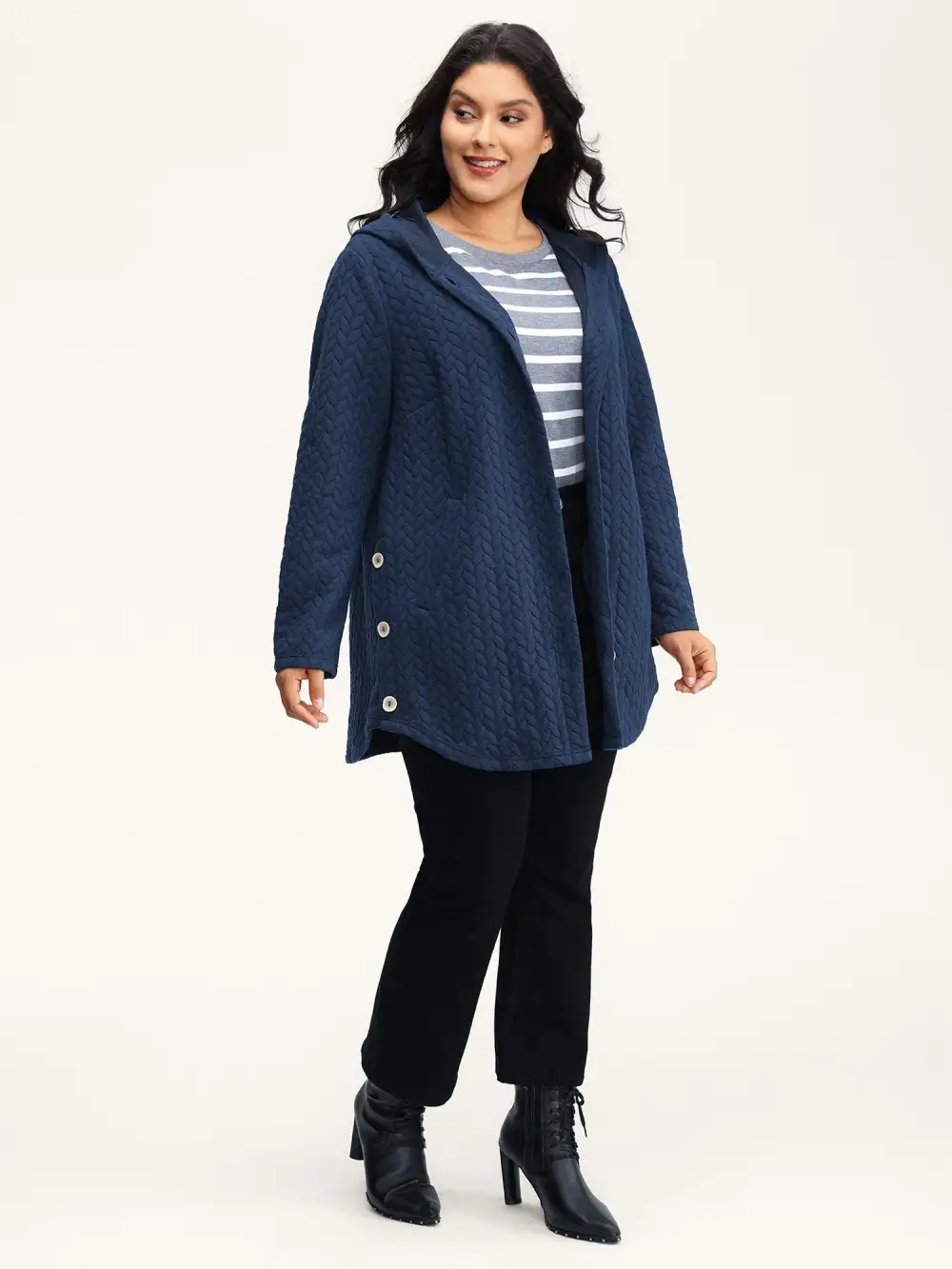 Textured Button-Down Long Jacket