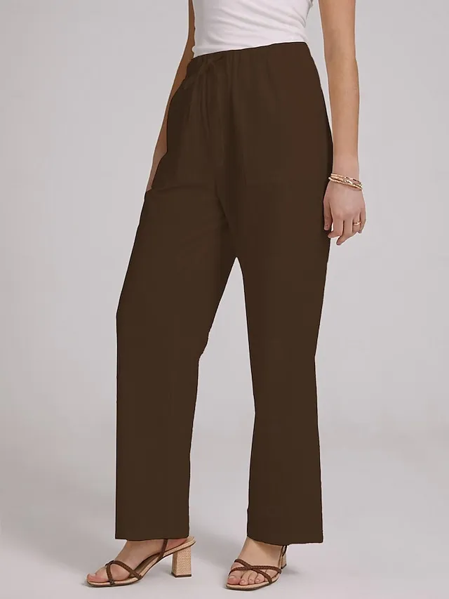 Women's Wide Leg Chinos Cotton Linen Baggy Mid Waist Black Summer