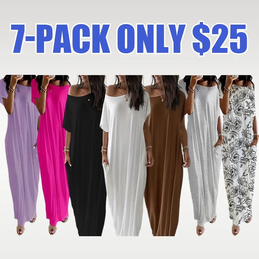 Women's Batwing Sleeve Lounge Dress – Casual Comfy Short Sleeve Nightdress for Daily Wear & Sleepwear