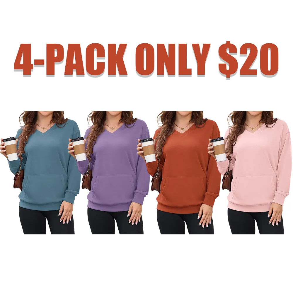 Women's Hoodless V-neck Sweatshirt With Kangaroo Pocket