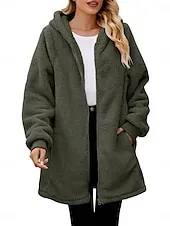 Women's Fleece Jacket Teddy Coat Hoodie Jacket Warm Breathable Zipper Pocket Fleece Lined Casual Color Block Vacation Street Daily Wear Going out Zipper Long Hoodie Regular Fit Long Sleeve Outerwear