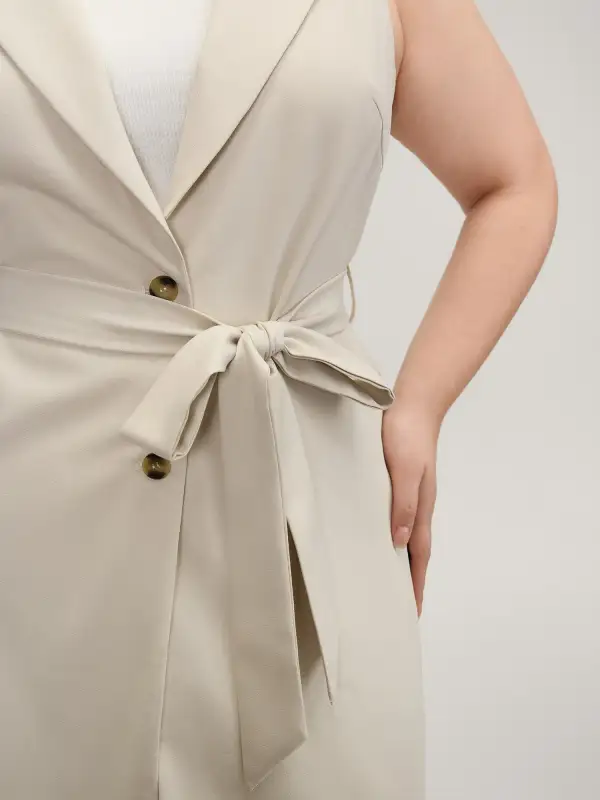 Back Slit Waist Belt Lined Long Vest