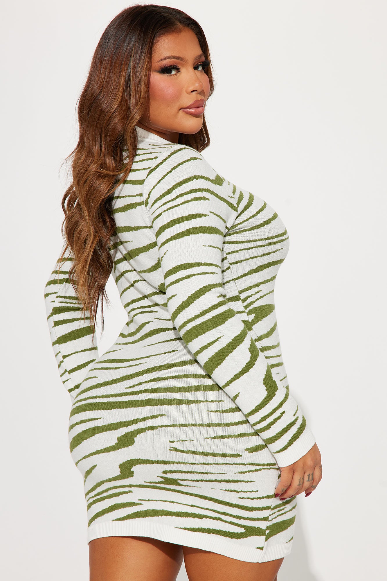 Zoe Sweater Mini Dress - Olive/combo