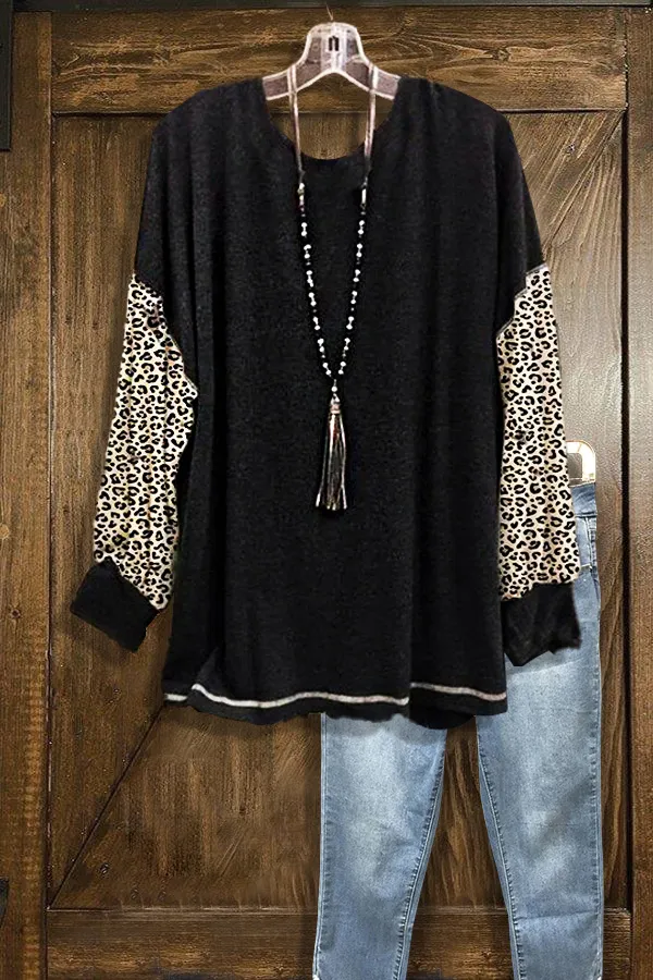 Leopard Print Long Sleeve Crew Neck Top