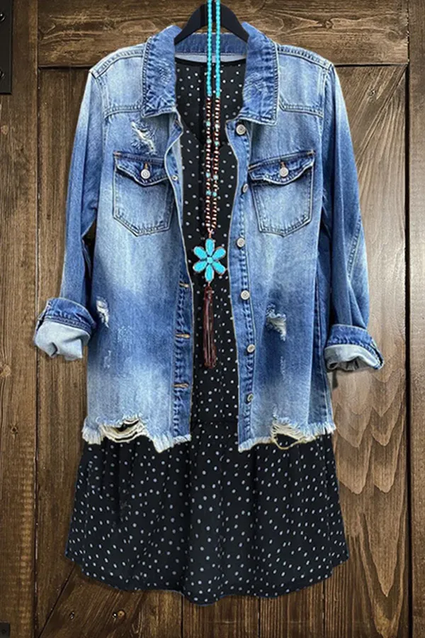 Casual Polka Dot Print V-Neck Ruffled Dress