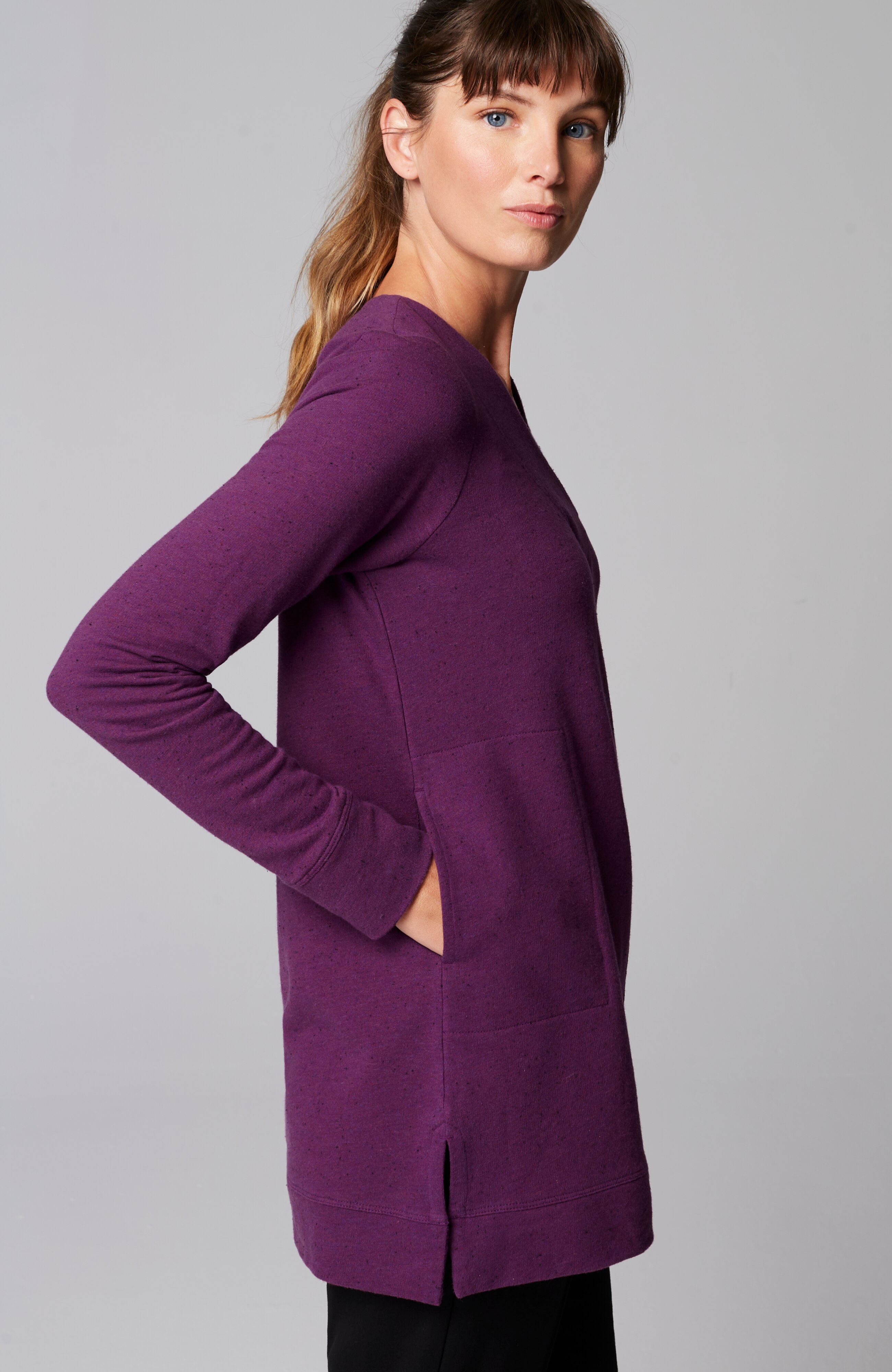 Fit Tweeded French Terry Side-Slit Tunic