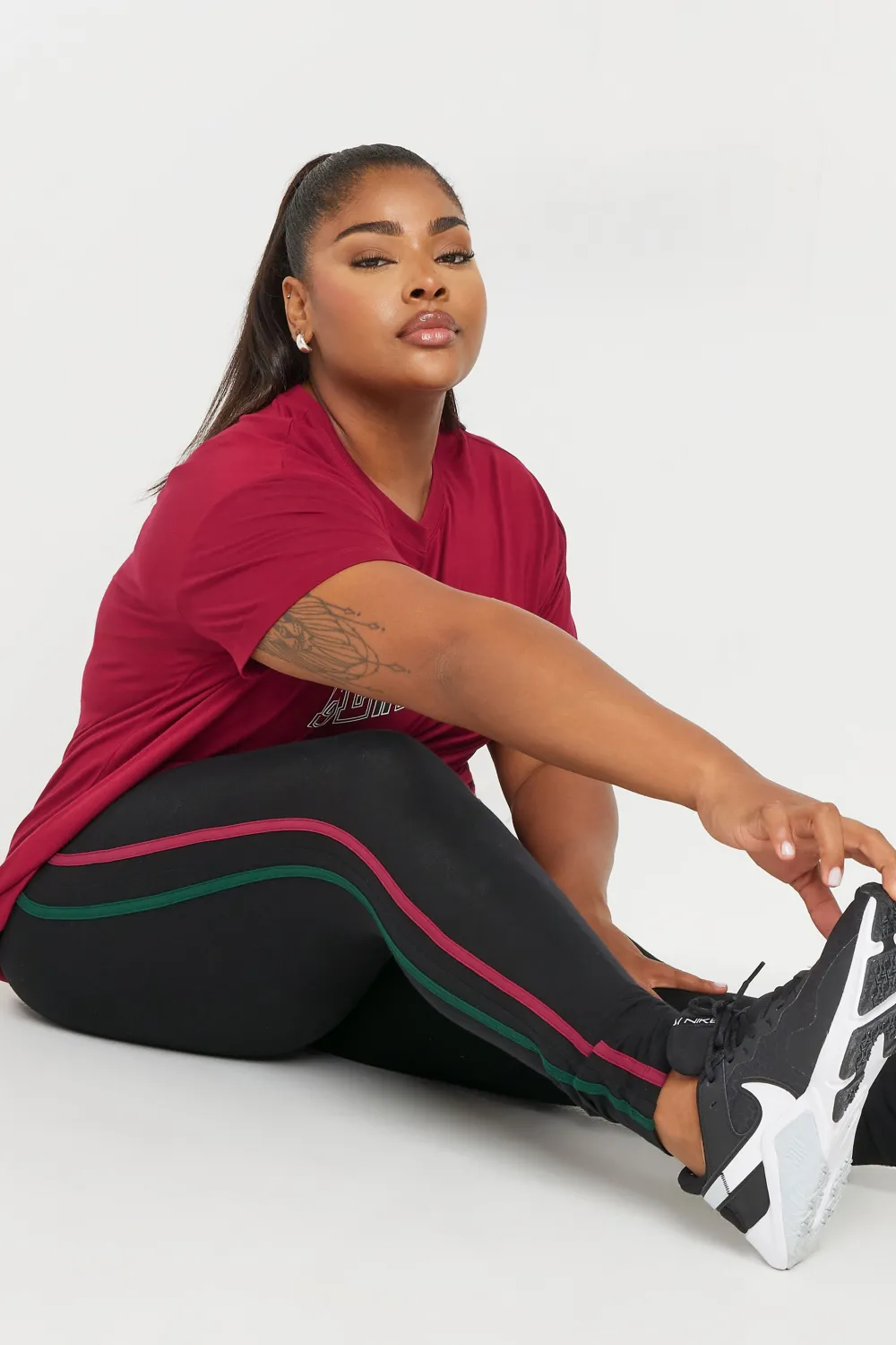 YOURS ACTIVE Curve Black Side Stripe Stretch Leggings