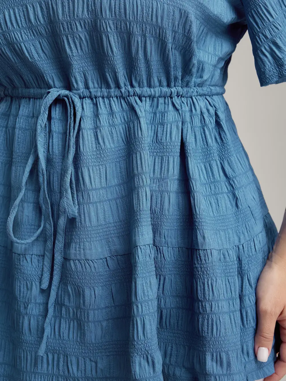 Textured Waist-Cinching Tiered Blouse