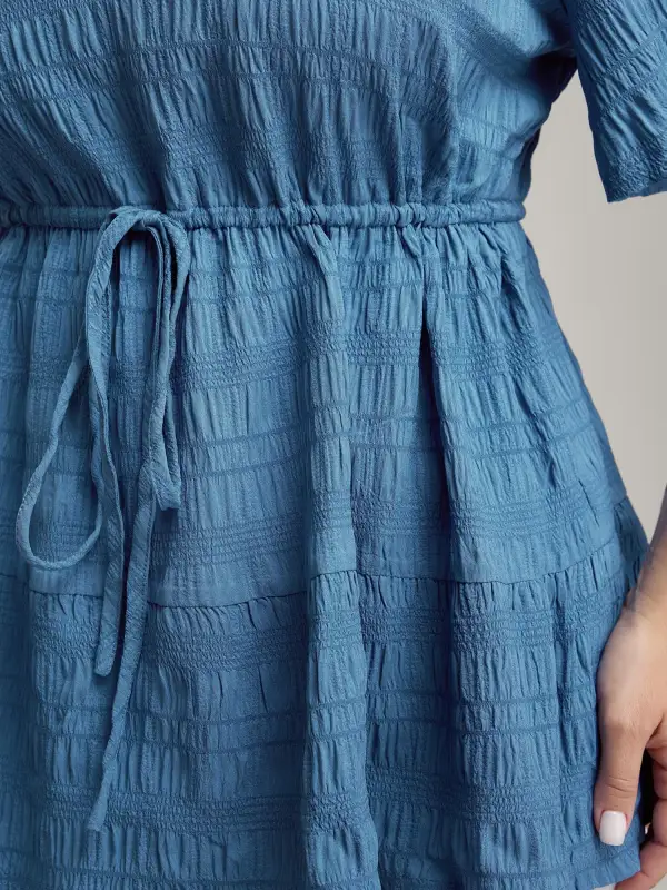 Textured Waist-Cinching Tiered Blouse