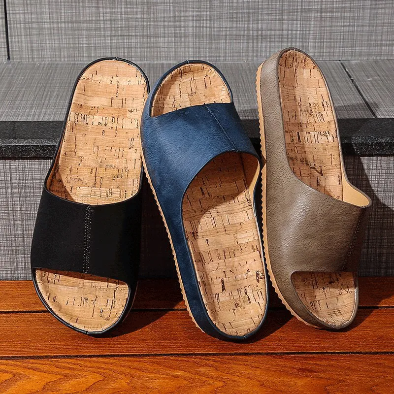 Retro wood grain flat sandals