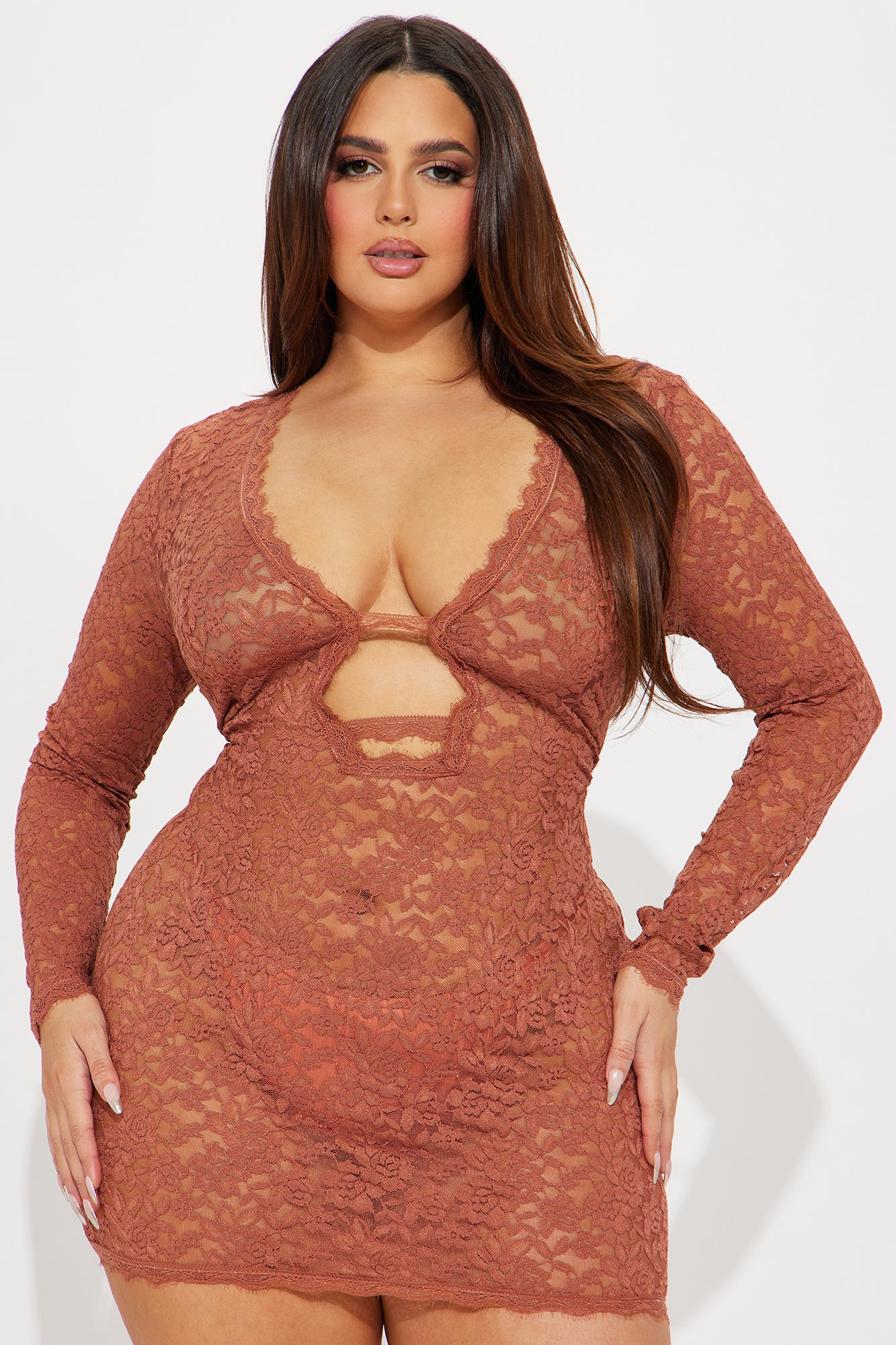 Victoria Lace Mini Dress - Rust