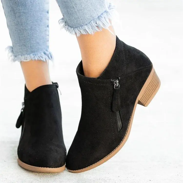 Casual Chunky Heel Zipper Short Boots
