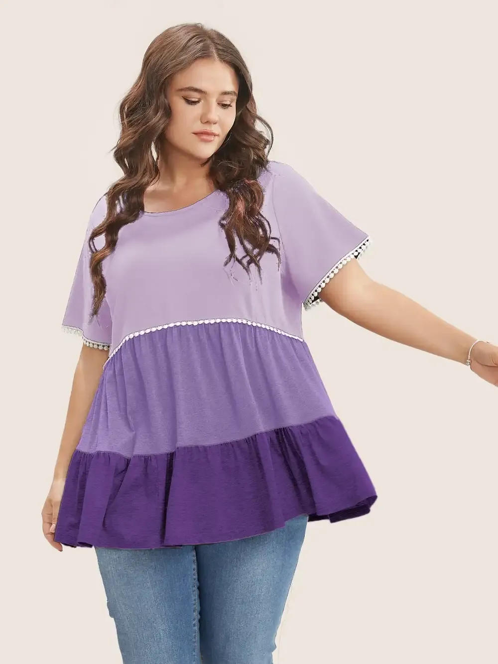 Colorblock Contrast Ruffle Tiered T-Shirt