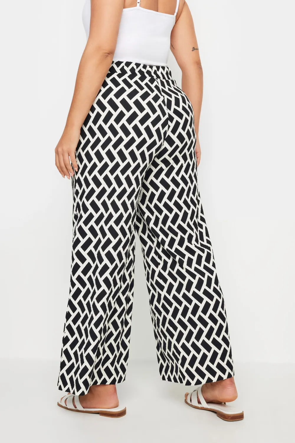 YOURS Curve Blue Abstract Print Textured Wide Leg Trousers