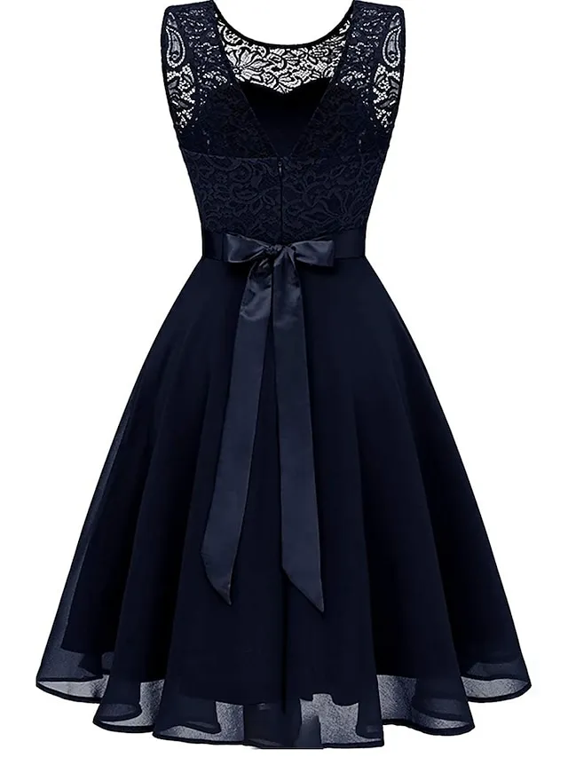 Women‘s Party Dress Lace Dress Knee Length Dress Pink Red Wine Dark Blue Red White Black Sleeveless Pure Color Lace Spring Summer Crew Neck Elegant 2022 XS S M L XL XXL XXXL
