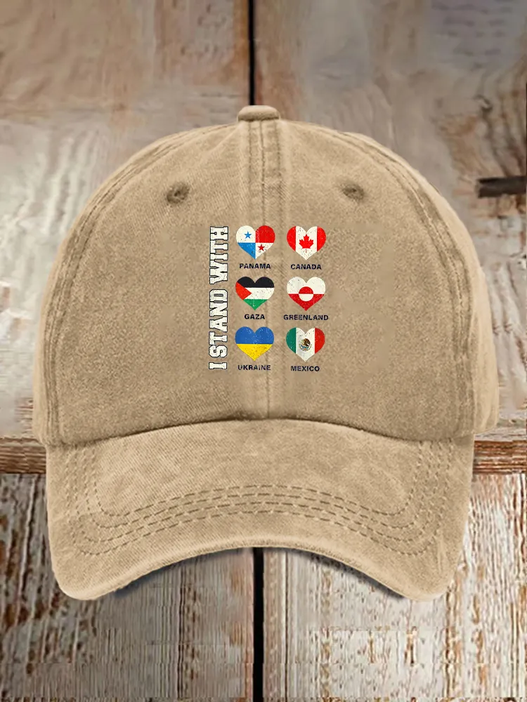 Men And Women's I Stand With Them Washed Baseball Cap