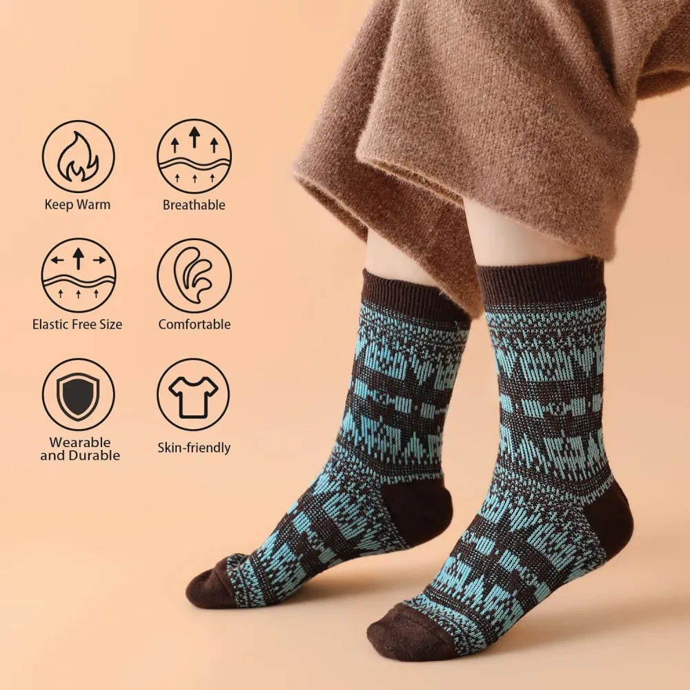 Clothirily Wool Socks- Thick Soft Wool Socks for Women, Vintage Warm Womens Wool Socks, Winter Warm Boot Socks for Women Men