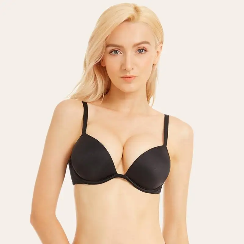 Women's Push Up Bra Deep V Plunge Underwire T-Shirt Bra Multiway 2 Cups Up
