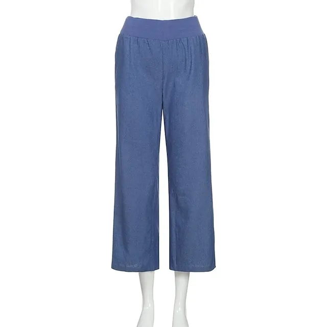 Women's Jeans Wide Leg Baggy Micro-elastic Classic Modern Office Daily Black Blue S M Spring &  Fall