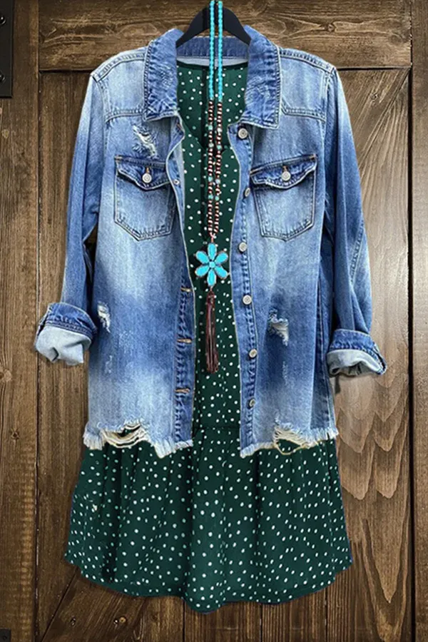 Casual Polka Dot Print V-Neck Ruffled Dress