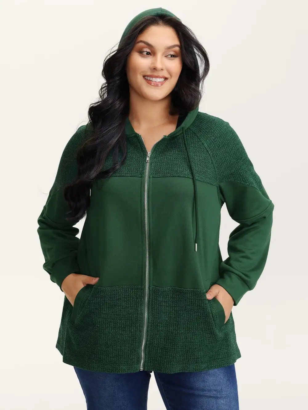 Color Contrast Textured Zipper Jacket