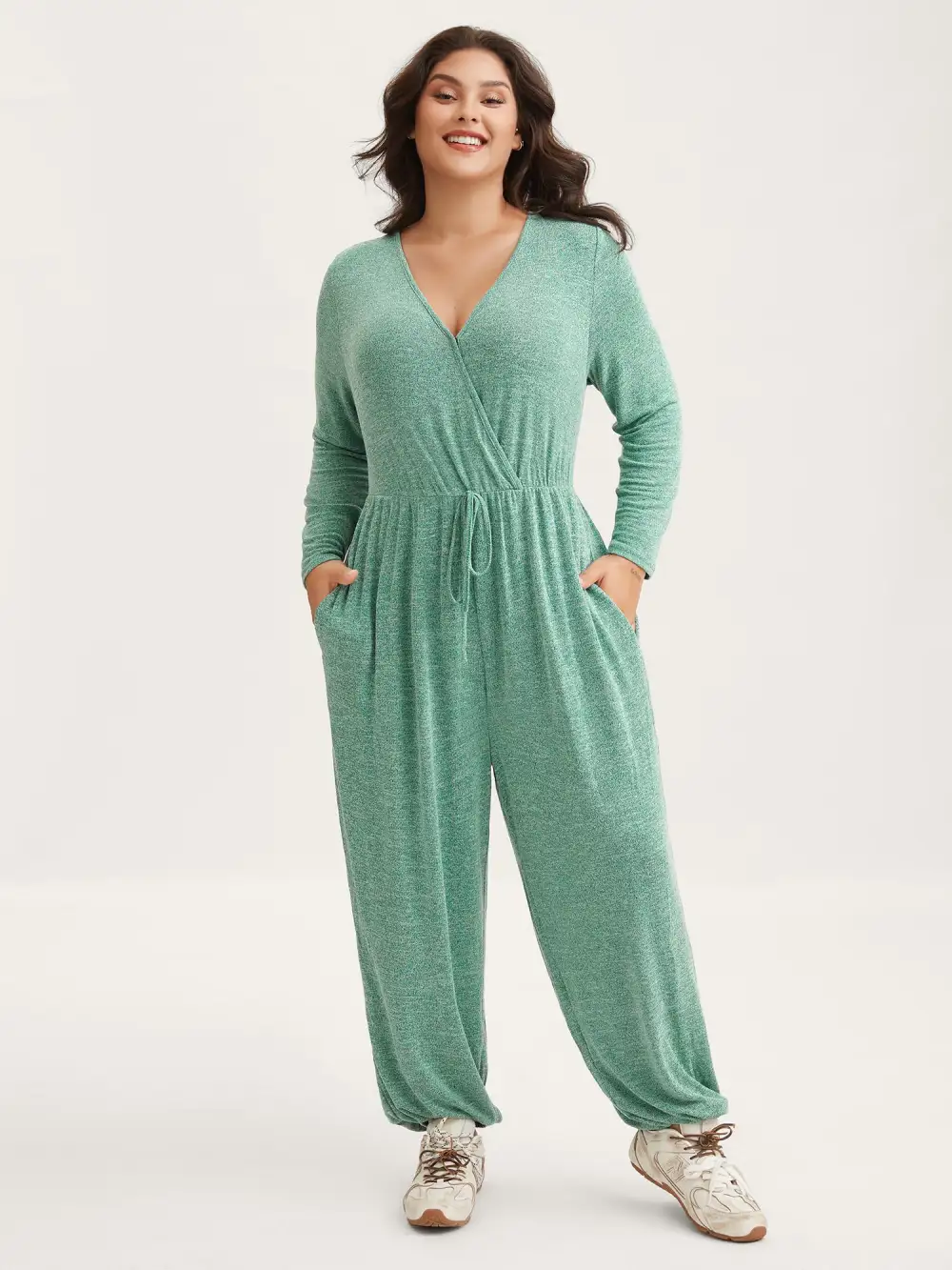 Elastic Waist Overlap Collar Lounge Jumpsuit