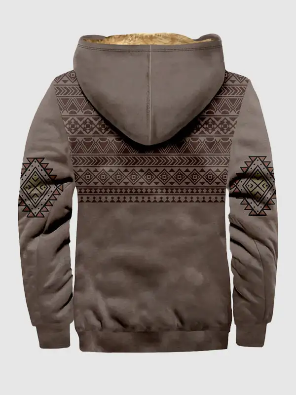 Men's Western Vintage Fleece Full Zip Hoodie Vintage Jacket