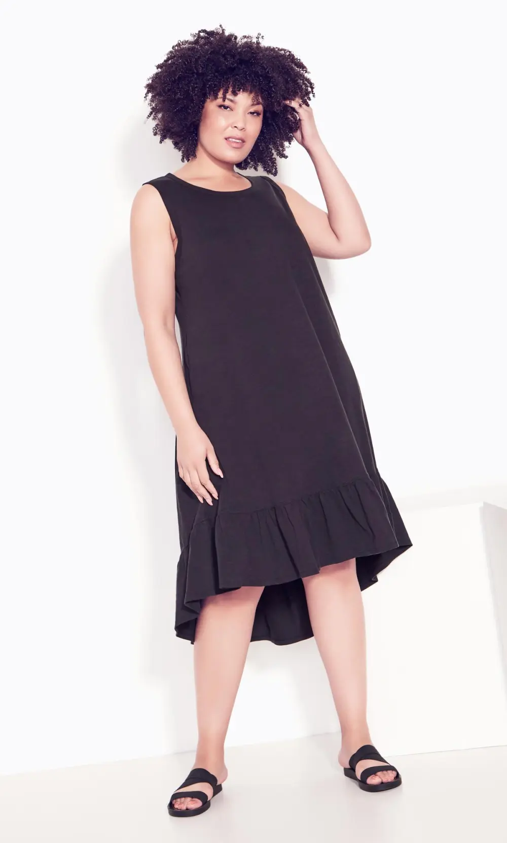 Evans Navy Black Dipped Frill Hem Midi Dress