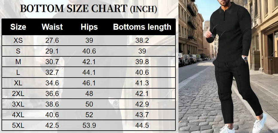 Men's Solid Textured Long Sleeve Polo Shirt & Drawstring Waist Pants Set