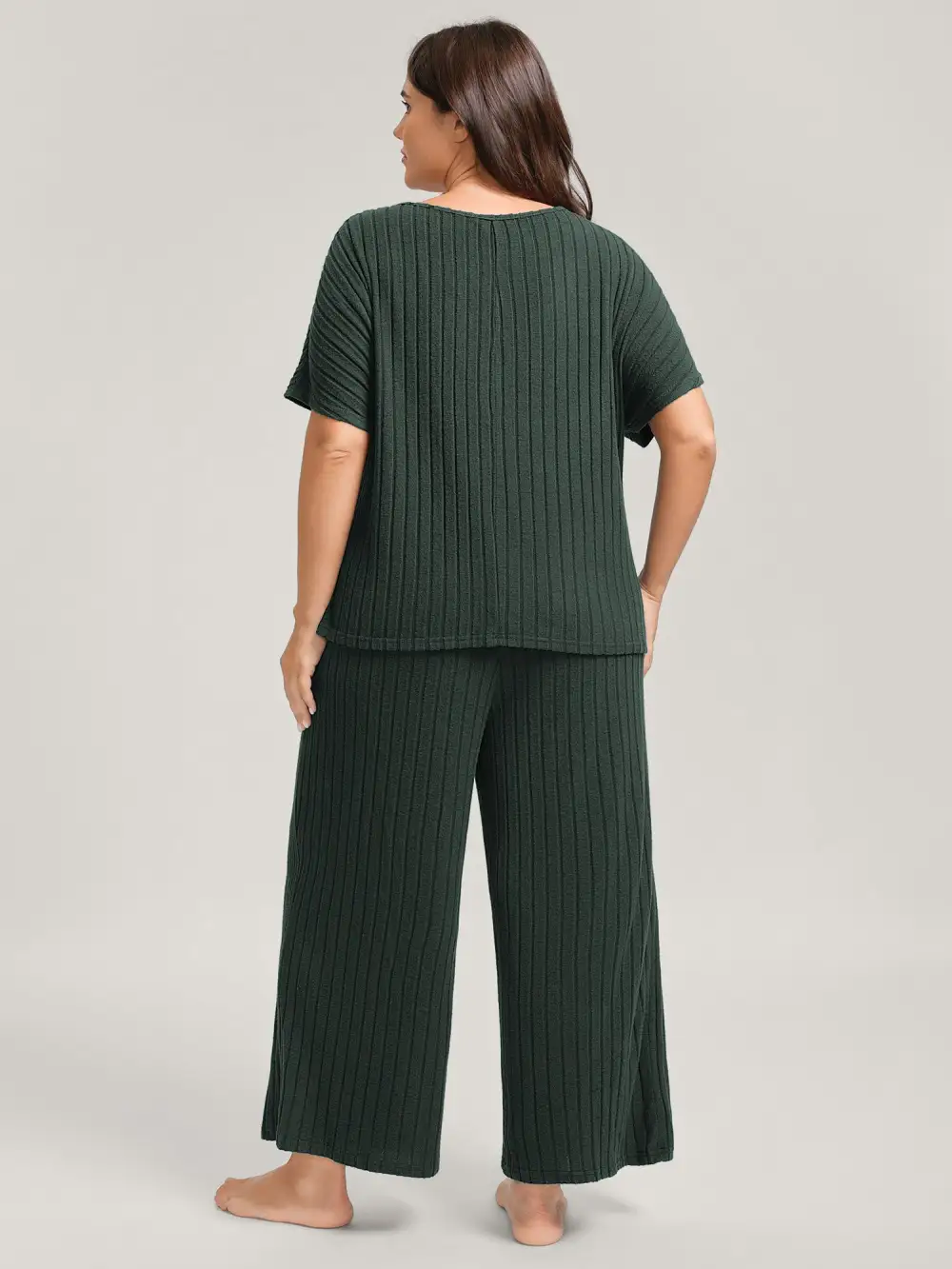 Stretchy Pit Strip Solid Loungewear Set