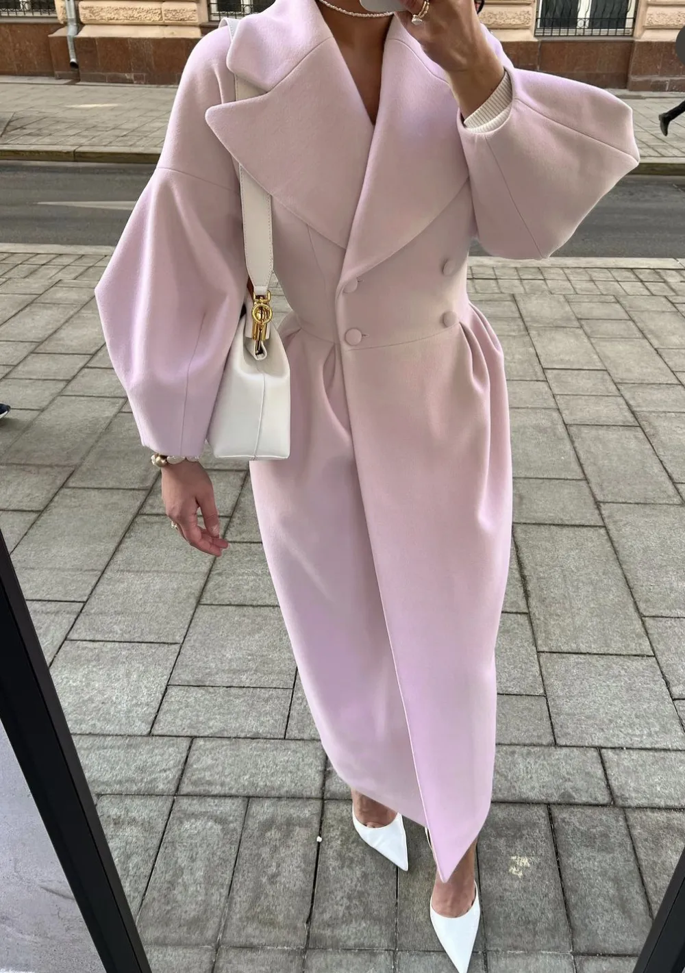 Retro Court Style Lantern Sleeve Large Lapel Long Coat