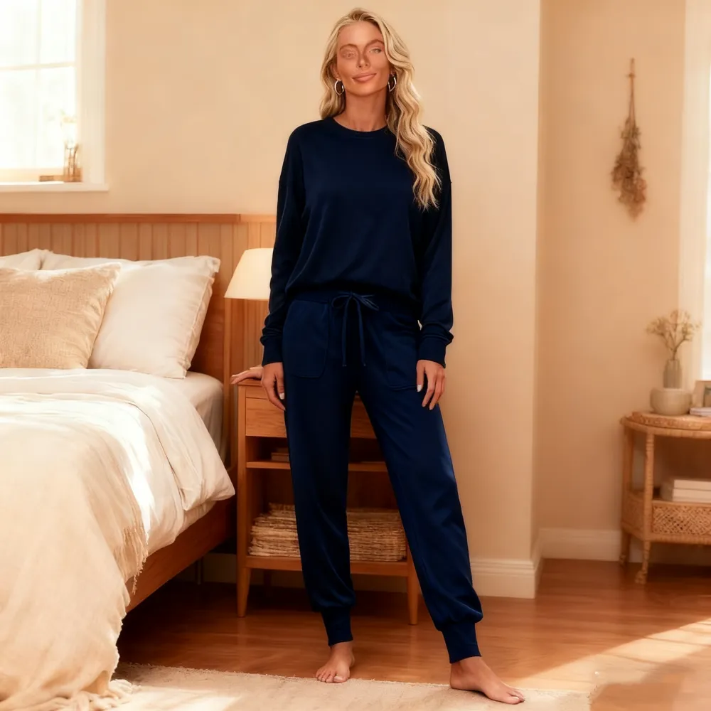 Women's Knit Loungewear Set: Long Sleeve + Jogger Pants